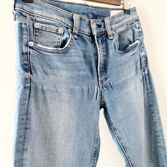 rag & bone Women's Light Blue Levee Wash Mid Rise Ankle Raw Hem Skinny Jeans 27 - Picture 3 of 9
